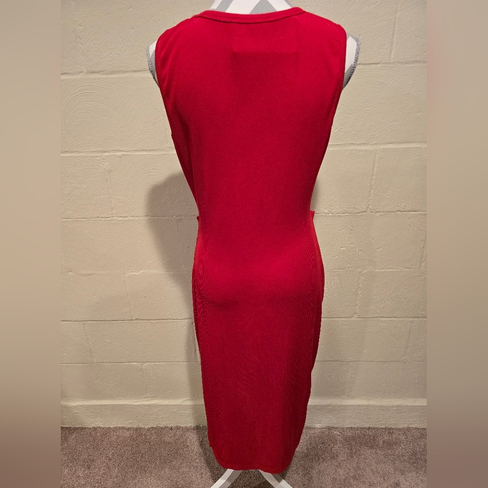 PrettyGarden Dress Womens Large Midi Red Bodycon Dress Sleeveless Knit Cutout. - Picture 6 of 11